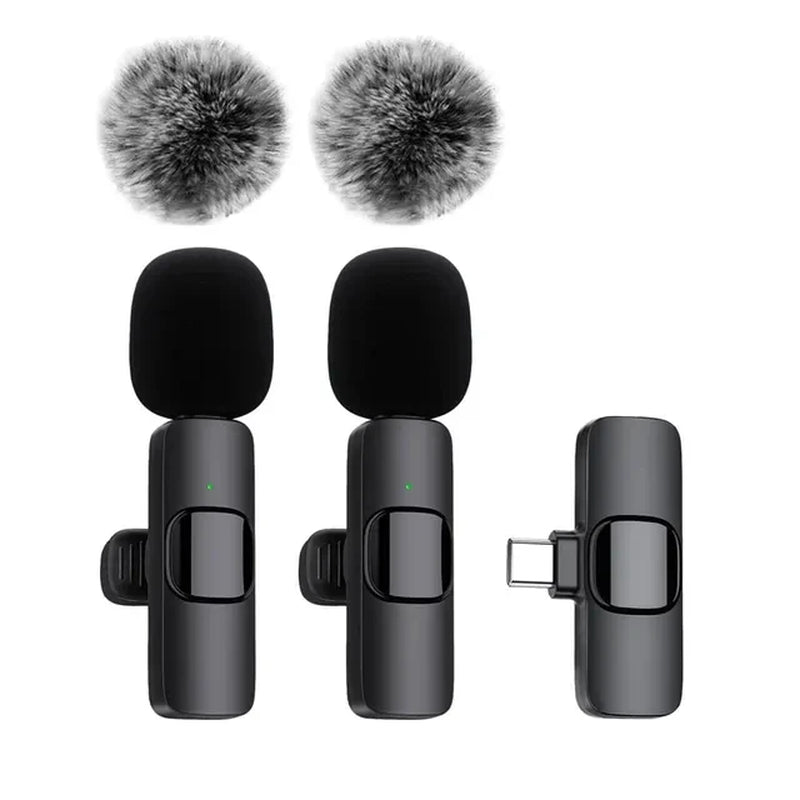 Portable Wireless Lavalier Microphone Audio Video Recording Mini Mic Live Broadcast Noise Reduction Mic for Iphone Android